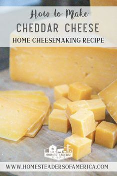 how to make cheddar cheese from home cheesemaking recipe with text overlay