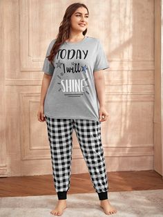 Night Suit For Women, Plus Size Pajamas, Pant Sets, Print Pajamas, Gingham Print, Pyjama Set, Pajama Sets, Shein Style