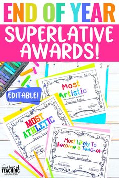 End of Year Superlative Awards for Students Superlatives Awards, Class Superlatives, Awards For Students, 6th Grade Activities, Classroom Awards, Motivation For Kids, Middle School Math Classroom, Classroom Anchor Charts, End Of Year Activities