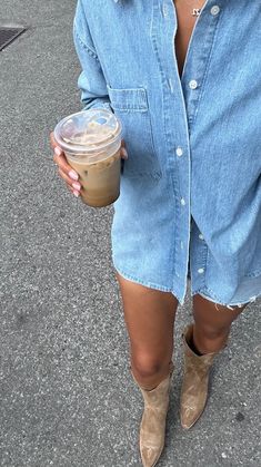 ootd, denim on denim, canadian tuxedo, cowboy boots, country aesthetic, country outfit, denim shorts, denim shirt, coffee aesthetic, fall outfit, fall ootd, ootd, country ootd, boot barn, suede boots, coffee run Coffee Aesthetic Fall, Denim On Denim Outfit, Ootd Denim, Aesthetic Fall Outfit, Aesthetic Country, Boots Country, Country Outfit, Country Aesthetic, Outfit Denim