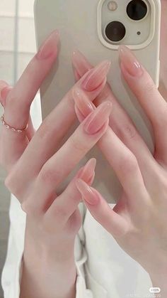 Simple Korean Nails, Milky Nails, Asian Nails, Chin Length, Korean Nails, Blush Nails, Pretty Gel Nails, Really Cute Nails