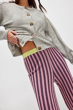 So bold in stripes, these knit pants from Celmo will turn heads with every wear. **Fit:** High-rise, relaxed straight fit **Features:** Colorblock design, pull-on styling, flat front and back **Why We ❤ It:** Elevated with platforms or off-duty with court sneakers, this pair has endless ways to wear. | Celmo Ruta Pants at Free People in Blue, Size: S Knit Pants, Off Duty, Color Blocking, Free People, High Rise, Trousers, Stripes, Size Medium, Size Small