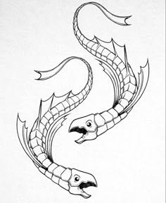 a drawing of two snakes in the shape of a snake's tail and head