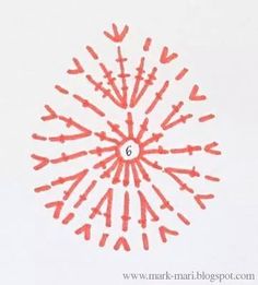 an image of the number six drawn in red ink on a white paper with orange crayons