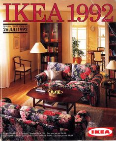 the cover of ikea's catalog shows an old - fashioned living room with colorful furniture