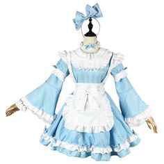 Blue Lolita Maid Dress Uniform Condition: Brand NewColor: BlueSize: S-5XLMaterial: Cotton and PolyesterSleeves: Long Flare SleevesIncluded: Dress+Apron+Headwear+Neckwear+Two Sleeves Fairy Kei Costume Dress For Cosplay Events, Fairytale Ruffle Dresses For Cosplay, Blue Harajuku Costume For Themed Events, Fitted Fairycore Dress For Cosplay, Fairycore Dress For Cosplay Events, Fairycore Fitted Dress For Cosplay, Fairycore Cosplay Dress, Long Sleeve Fairycore Costume Dresses, Fairycore Dresses For Cosplay And Costume Parties