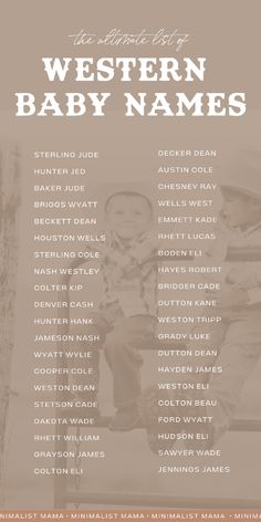 the western baby names are shown in this photo, and it is also available for print