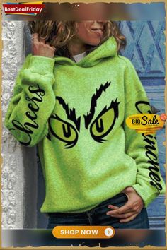 Printed Hooded Long Sleeve Sweatshirt Grinch Clothing, Grinch Clothes, Grinch Sweatshirt, Sweatshirt Ideas, Pullover Mode, Elegant Sweater, Clothing Diy, Geek Fashion, Christmas Hoodie