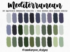 the color swatches are all in different shades and sizes, including green, blue, purple