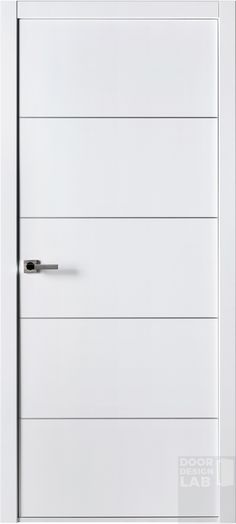 an open white door with metal handles