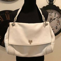 Lambertson Truex-White Leather Shoulder Bag, Soft Leather Gorgeous Bag, Very Soft Leather. Several Marks, Not Sure If They Will Clean Up Or Not. Please See Pictures Of Marks And Areas Of Wear. 13" Across, 5" Deep, 9" Tall, Strap Drop Is 10". Gorgeous Bags, Soft Colors, Womens Tote Bags, Clean Up, White Leather, Leather Shoulder Bag, Soft Leather, Duffle Bag, Color White