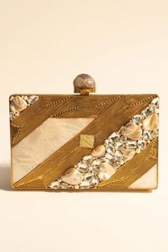 Shop for Sephyr Shireen Clutch With Sling Online at Aza Fashions Luxury Gift Boxes, Gold Foil Logo, Pearl Clutch, Pearl Stone, Gold Handbags, Box Clutch, Gold Box, Shoulder Chain, Buy Gold