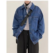 Vintage Blue Denim Jacket Dark Blue Denim Jacket, Denim Jacket Outfit, Denim Jacket Fashion, Casual Outerwear, Streetwear Men, Jackets Men Fashion, Vintage Denim Jacket, Blue Denim Jacket, Denim Jacket Men