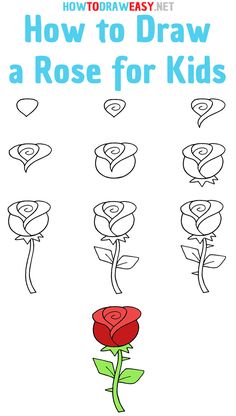 how to draw a rose for kids with the words how to draw a rose for kids