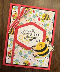 a handmade card with a bee on it