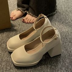 LBSFY - Summer Casual Elegant Mary Janes Shoes Office Lady Pure Color Party Pumps Non Slip Vintage Basic Shoes Korean Fashion Chic Size 35=US 4＝Feet length 22.5cm Size 36=US 5＝Feet length 23cm Size 37=US 6 ＝Feet length 23.5cm Size 38=US 7＝Feet length 24cm Size 39=US 8＝Feet length 24.5cm Spring Party Mary Jane Court Shoes, Party Mary Jane Court Shoes With Flat Heel, Beige Round Toe Court Shoes For Party, Trendy Round Toe Court Shoes For Party, Trendy Round Toe Party Court Shoes, Korean Fashion Chic, Leather School Backpack, Shoes Korean, Shoes Office