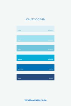 the blue color scheme for kauai ocean is shown in this graphic style, which includes