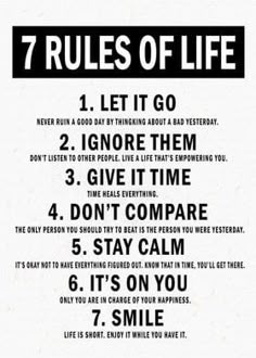 a poster with the rules for 7 rules of life