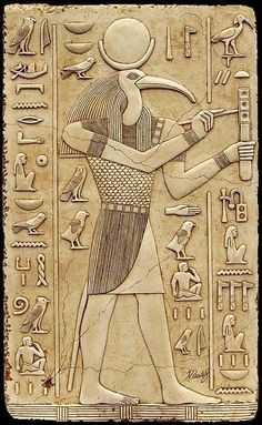 an egyptian relief depicting the god osirit with his arm extended and holding a staff