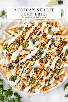 mexican street corn fries on a white plate