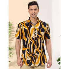 This men's printed shirt features a vibrant pattern that sets it apart from other summer shirts with simple designs. Made from a blend of cotton and polyester, it offers a comfortable wearing experience. The classic fit with breathable fabric and irregular printed pattern in multiple colors is designed to help you create an eye-catching look. Suitable for casual, holiday leisure, travel, beach parties, and daily wear. Summer Graphic Print Patterned Shirt, Summer Patterned Hawaiian Shirt, Casual Top With Pattern Prints For Summer, Summer Printed Shirt With Casual Collar, Patterned Printed Short Sleeve Shirt For Summer, Casual Shirt With Abstract Print For Summer, Summer Patterned Shirt With All Over Print, Summer Patterned Printed Short Sleeve Shirt, Summer Printed Button-up Shirt