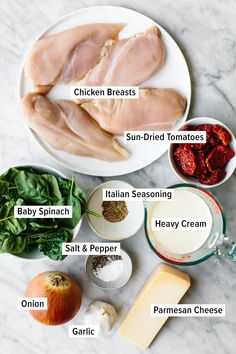 ingredients to make chicken broth laid out on a white plate