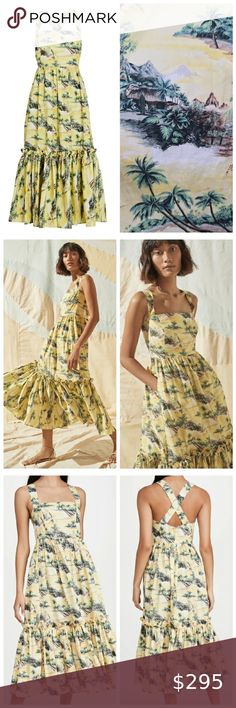 Cara Cara S Julia Hawaiian Yellow Floral Tropical Island Palm Tree Poplin Dress Julia Dress, Poplin Dress, Tropical Island, Cruise Vacation, Vacation Beach, Tropical Islands, Beach Photos, Yellow Floral, Ruffle Hem