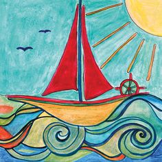 a drawing of a sailboat in the ocean