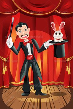 a magician with a rabbit on the stage - people characters