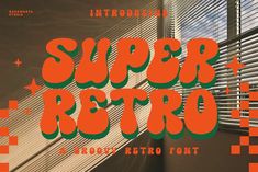 the words super retro are in red and green