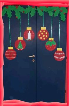 an image of christmas decorations on the front door