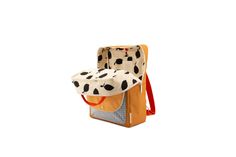 a chair that has a cow print seat cover on it and is sitting in front of a white background