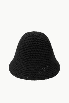 A hand crocheted bucket hat with a soft look and feel. Packs up easily for a trip without losing its shape. Black Crochet Hat With Short Brim For Vacation, Black Crochet Yarn Hat, Black Knitted Hat With Curved Brim, Black Crochet Bucket Hat For Beach, Black Crochet Bucket Hat For The Beach, Black Crochet Yarn Bucket Hat, Black Yarn Crochet Bucket Hat, Black Crochet Brimmed Hat, Black Wide Brim Yarn Hat