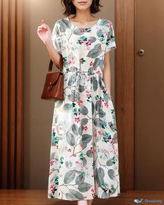 OrcaJump - Elegant Cotton Silk Floral Maxi Dress for Flawless Outfits Casual White Printed Maxi Dress, Printed Casual Maxi Dress, Casual Non-stretch Printed Maxi Dress, Silk Pattern, Home Dress, Mid Length Skirts, Silk Maxi Dress, Skirt Skirt, Elegant Floral