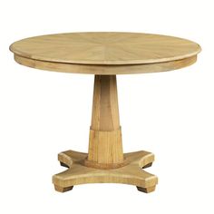 a round wooden table with four legs