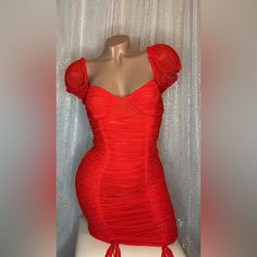 Look Hot In This Sheer Double Layered Ruched Detail Dress. Adjustable With Tie Detail In Front. Can Be Worn Over Shoulder Or Off-Shoulder. Multiple Sizes Available. Sizing Runs Small So Keep That In Mind. Fitted Red Mini Dress With Ruched Sides, Red Fitted Mini Dress With Ruched Sides, Red Flirty Mini Dress With Ruched Bodice, Red Summer Dress With Ruched Sides, Red Mini Dress With Ruched Bodice For Date Night, Midi Wrap Dress, Stripped Dress, Bow Detail Dress, Midi Cocktail Dress