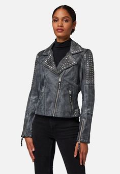 This Punk Jacket is ideal for any women looking for a Minimalist Fashion Jacket. This Black Studded Jacket is made of Real Leather with full body soft polyester lining, keeps you warm, comfortable and warm in extreme weather conditions DESCRIPTION OF THE PRODUCT Product: An interior and exterior made entirely of genuine punk studded leather Material: External material of superior quality made entirely of sheep skin leather Lining: Polyester Lining. Front Closure: Zippers + Belt in this women stu Punk Jacket, Grey Leather Jacket, Studded Leather Jacket, Studded Jacket, Brown Leather Jacket, Studded Leather, Leather Blazer, Shearling Jacket, Leather Jacket Men