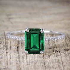 1 Carat emerald cut Emerald Solitaire Engagement Ring in White Gold Emerald Wedding Rings Set, Emerald Solitaire Engagement Ring, Birthstone Engagement Rings, Diamond Eternity Wedding Band, Diamond Bridal Ring Sets, Handmade Wedding Rings, Emerald Wedding Rings, Gold Anniversary Rings, Emerald Birthstone