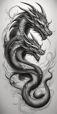 a black and white drawing of a dragon