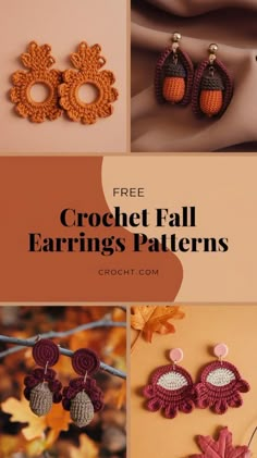 Free Crochet Jewelry Patterns, Crochet Christmas Earrings Free Pattern, Crochet Christmas Earrings, Crocheting Tutorials, Crochet Fall Decor, Plant Crochet, Thanksgiving Crochet