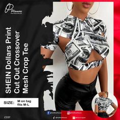 SHEIN Dollars Print Cut Out Crossover Mesh Crop Top By Plamore Philippines |RETAIL PRICE: ₱140 | WHOLESALE PRICE: ₱110 | SHEIN Philippines | Please Click the link below to get this product | Cash on delivery also available | Cheap and Best Quality Original SHEIN Products Available only on Plamore Philippines | Please check our page for discount and offers Mesh Crop Top, Crop Tee, Print And Cut