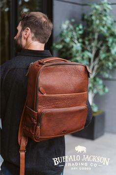 Amazing collection of leather and canvas backpacks and rucksacks. Impressive quality and attention to detail. Made with premium leather or the most durable of canvases, with plenty of room for all your work, sport, or travel products. Fill it with all you need for work or a day's travel. Classic Leather Bag, Canvas Backpacks, Vintage Leather Backpack, New Buffalo, Leather Backpack For Men, Casual Professional