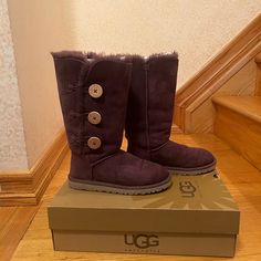 Women’s Bailey Button Triplet Ugg Boots In Size 6 In Wine / Mauve Color. The Boots Are In Pristine Condition, Worn A Handful Of Times. Boots Come In A Box, But Not Original Box. The Color Is Very Original And Matches Well With Everything. Ugg No Longer Makes This Color. The Boots Can Be Worn In Full Length Or Can Be Rolled Down. Ugg Shoes Women, Mauve Color, Womens Uggs, Winter Rain, Ugg Shoes, Ugg Boots, In A Box, A Box, Rain Boots