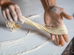 Pulling off hand-pulled noodles at home with the help of nutritional yeast. Noodles Homemade, Homemade Pasta Dough, Nutritional Yeast Recipes, Food Chinese, Trip To Rome, Protein Bread, Chinese Noodles, Homemade Noodles