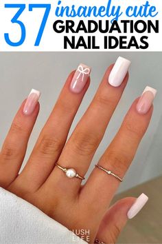 graduation nails Simple Short Graduation Nails, Nail Ideas For Graduation White, Middle School Graduation Nails, Nails For Convocation, High School Graduation Nails Ideas, Graduation Nails Gel Short, Nails Graduation Ideas, Simple Graduation Nails Square, Graduation Nails 2024