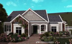 this is an artist's rendering of a house with landscaping and flowers on the front