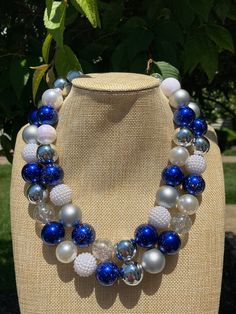 Beads are acrylic and 20mm Blue beads have glitter The necklace is 18 inches with 4-inch extender Funky Necklace, Awesome Crafts, Y2k Necklace, Christmas Hanukkah, Beaded Statement Necklace, Necklace White, Beaded Keychains, Seed Bead Necklace, Holidays Christmas