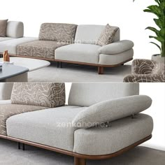 two pictures of the same couch in different positions