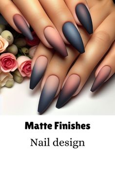 Matte Finishes Nail Design. Check out our website for more design... Short Acrylic Nails Stilettos Ideas, Burgundy Nails With Accent Nail, Grey Matte Nails Design, Tipped Nail Designs, Matt Nails Ideas, Boss Lady Nails, Matte Nails Design Ideas Classy, Matte Halloween Nail Designs, Matt Black Nail Designs