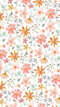 a white background with pink and yellow flowers